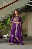 Purple & Rama Premium Readymade Gown with Duppatta
