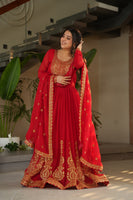 Yellow & Red Premium Designer Readymade GOWN