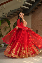 Yellow & Red Premium Designer Readymade GOWN