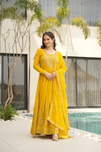 Yellow & Red Premium Designer Readymade GOWN