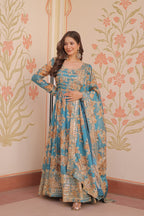 Russian Silk Rich  Digital Print Gown